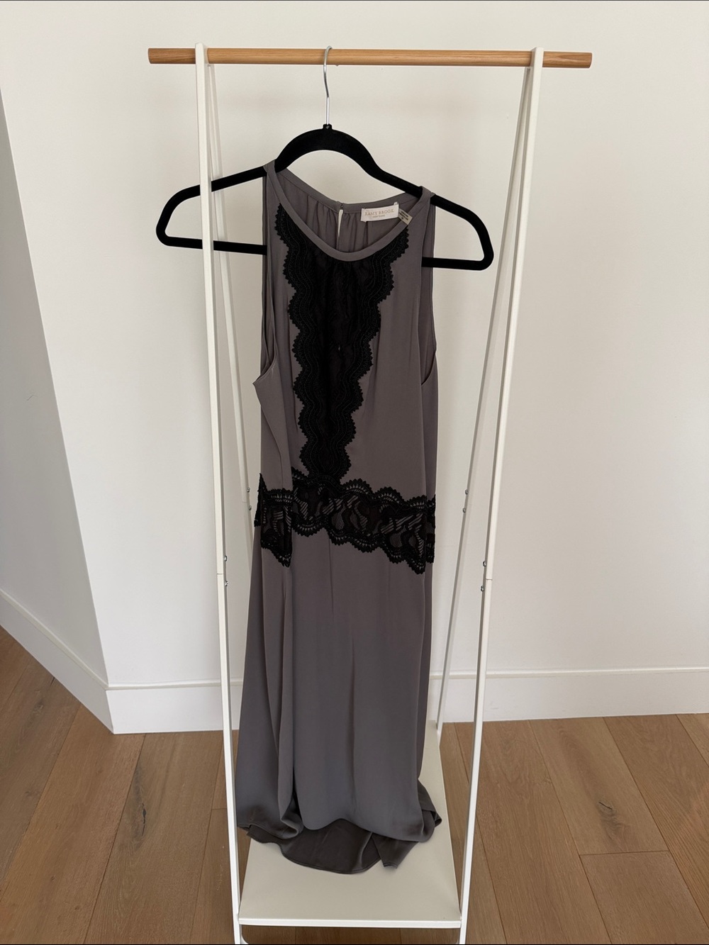 Sleeper Grey Maxi Slip with Black Lace Trim